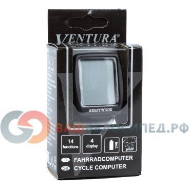 Велокомпьютер VENTURA IV, 14 функций, проводной, черный, 5-244540
