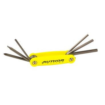 Мультитул велосипедный AUTHOR ToolBox 6, складные шестигранники, +/- отвертки, Сr-Va, желтый, 8-10000038
