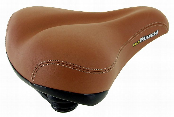 фото Седло велосипедное velo elastomer, комфорт, 264х220мм, натуральная кожа, коричневое, 5-250130