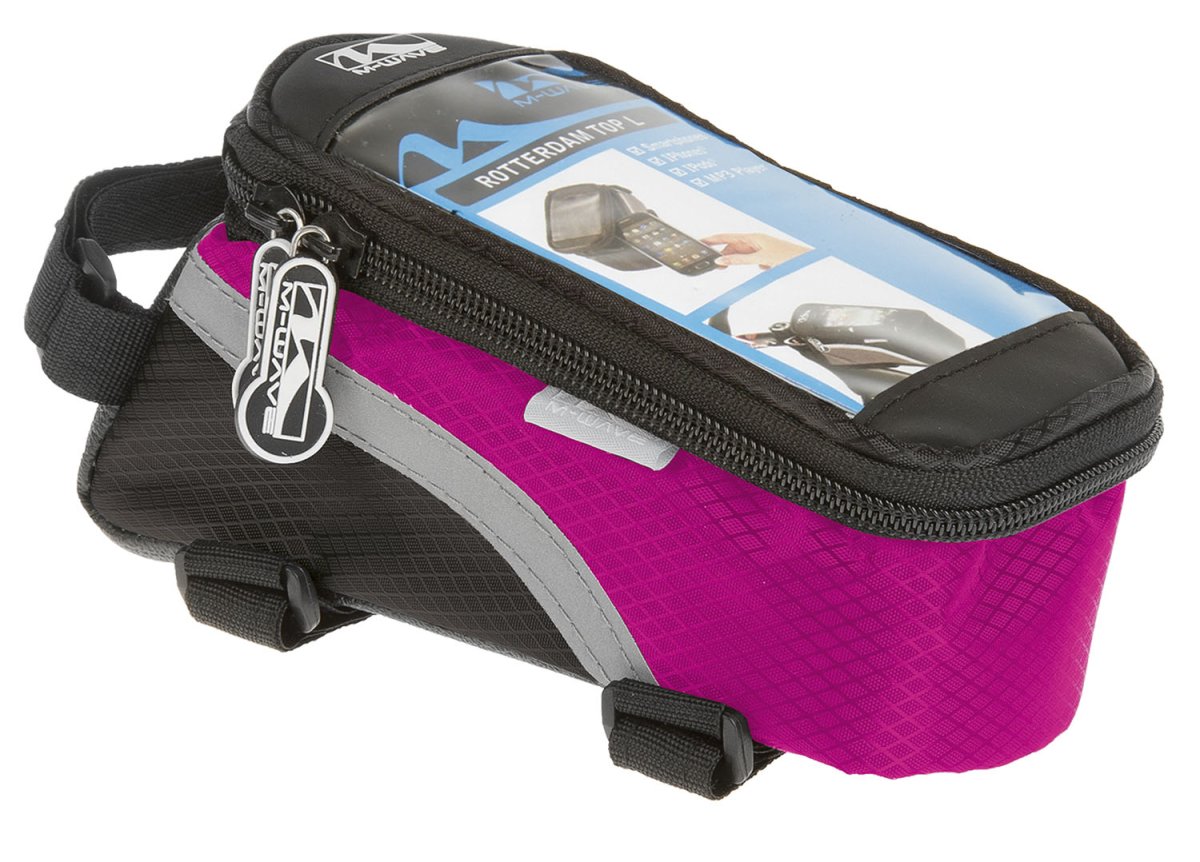 фото Сумочка-чехол вело m-wave, для смартфона, +бокс 170х80х80мм, с влагозащитой, черно-розовая, 5-122558
