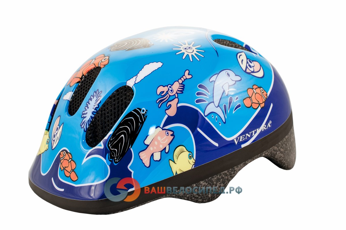фото Детский велошлем ventura с сеточкой 6 отверстий 50-57см sea world голубой (размер: 50-57 см)