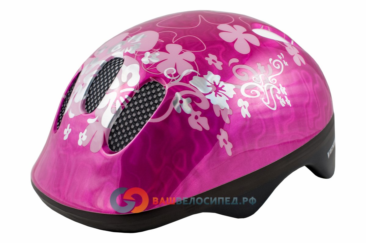 фото Детский шлем велосипедный ventura с сеточкой 6 отверстий 50-57см flower/розовый (размер: 52-56 см)