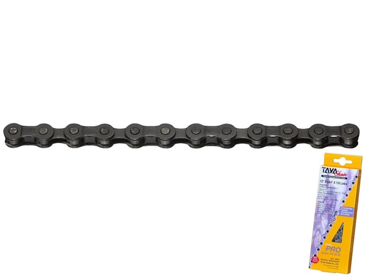 Цепь велосипедная TAYA TB-50, 6-7 скоростей, 1/2"x3/32", 116L, чёрный, аналог KMC Z51, TB-50
Цепь велосипедная TAYA TB-50, 6-7 скоростей, 1/2"x3/32", 116L, чёрный, аналог KMC Z51, TB-50