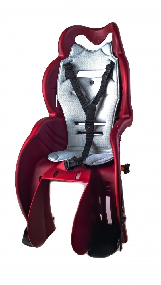 фото Детское велокресло htp design, на багажник, темно-красное, с накладкой-металлик, до 22 кг, htp 155 red/metallic