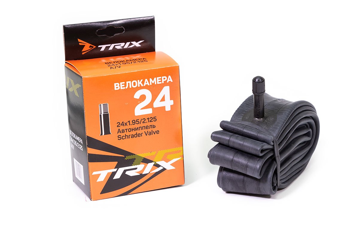 Камера велосипедная TRIX, 24x1.95/2.125 мм, автониппель, бутиловая, TBTX-24-195AV
Камера велосипедная TRIX, 24x1.95/2.125 мм, автониппель, бутиловая, TBTX-24-195AV