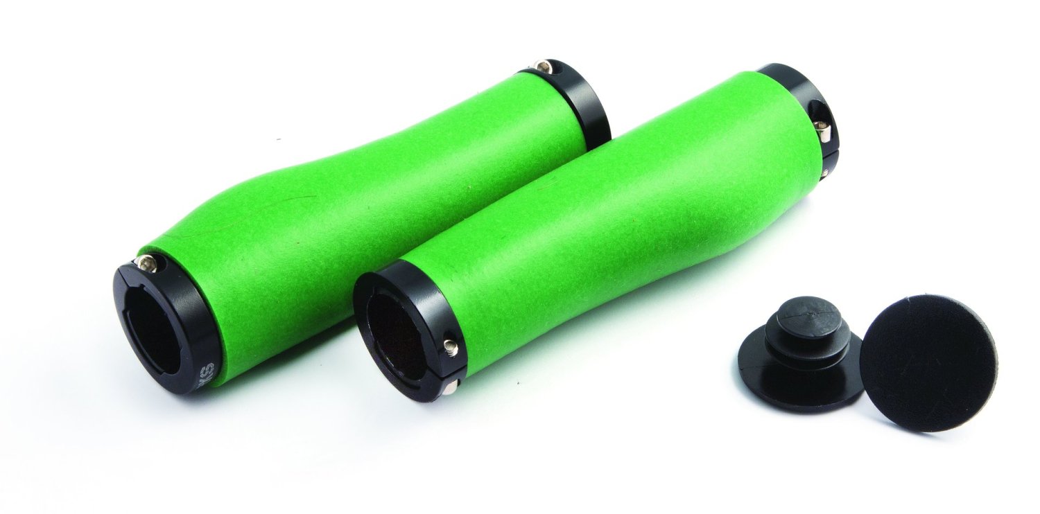 фото Грипсы велосипедные clark`s cs-003, силикон, эргономичные, 130 мм, антискользящие, 2 фиксатора, зеленый, 3-427