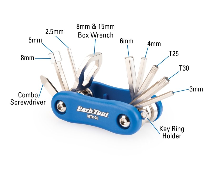 фото Мультитул park tool mtc-30, шестигранник, 2,5/3/4/5/8, torx t25/t30, 8/15мм, торцевой ключ, отвертки, ptlmtc-30