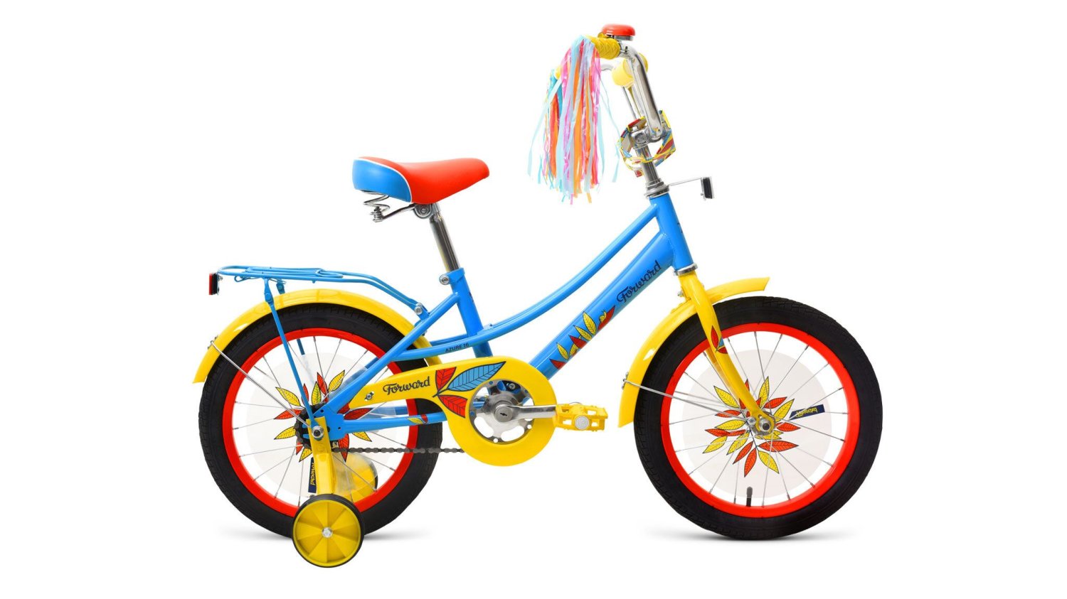 фото Детский велосипед forward azure 16" 2019 (рост: 100-118 см, цвет: голубой/желтый)