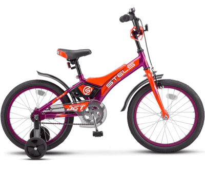 фото Детский велосипед stels jet 18 z010 18" 2020 (возраст: 4-8 лет, цвет: фиолетовый/оранжевый)