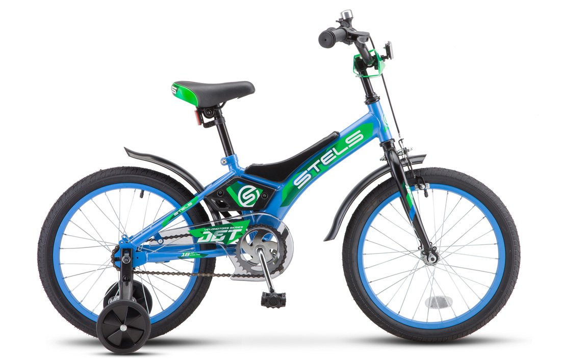 фото Детский велосипед stels jet z010 16" 2020 (рама: 9" возраст: 3-6 лет, цвет: голубой/зеленый )