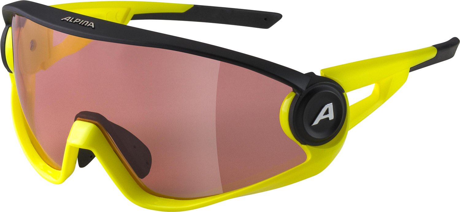 фото Очки велосипедные alpina 5w1ng q+cm, солнцезащитные, black matt/neon yellow/yellow mirror, 2021, a8654532