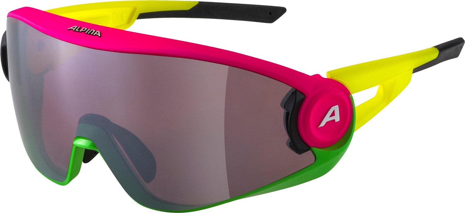 фото Очки велосипедные alpina 5w1ng q+cm, солнцезащитные, pink/green/yellow/silver mirror, 2021, a8654551
