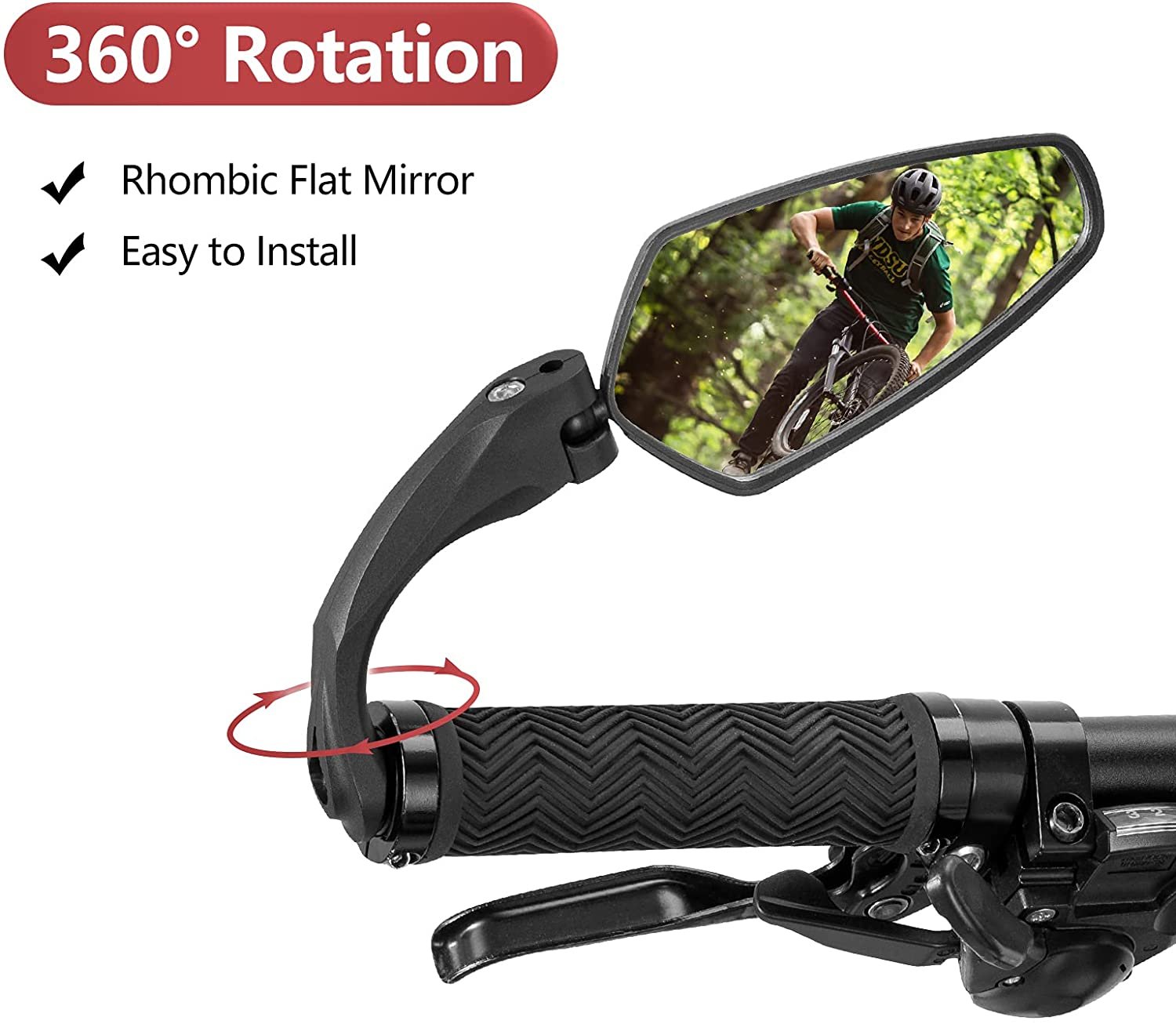 фото Зеркало велосипедное rockbros, акриловое, заднего вида, 6×11 см, длина ручки 9 см, черный, fk-212
