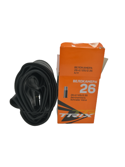 Камера велосипедная TRIX, 26x2.125/2.35 мм, автониппель, бутиловая, TBTX-26-2125AV
Камера велосипедная TRIX, 26x2.125/2.35 мм, автониппель, бутиловая, TBTX-26-2125AV