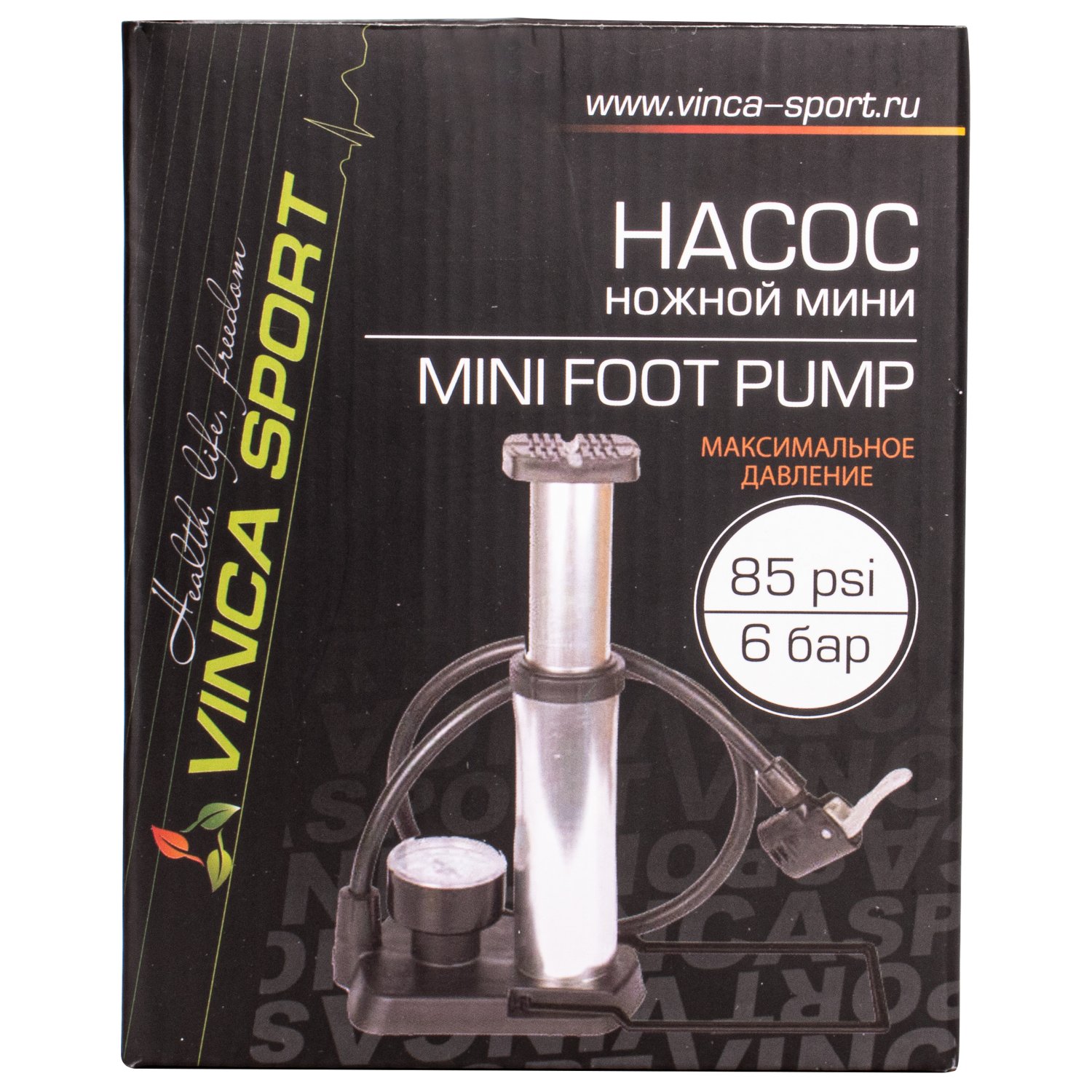 Насос ножной мини Vinca Sport, Мax 85psi (6 бар), авто/вело ниппель, алюм. корпус, игла для мяча, FP 1845D
Насос ножной мини Vinca Sport, Мax 85psi (6 бар), авто/вело ниппель, алюм. корпус, игла для мяча, FP 1845D