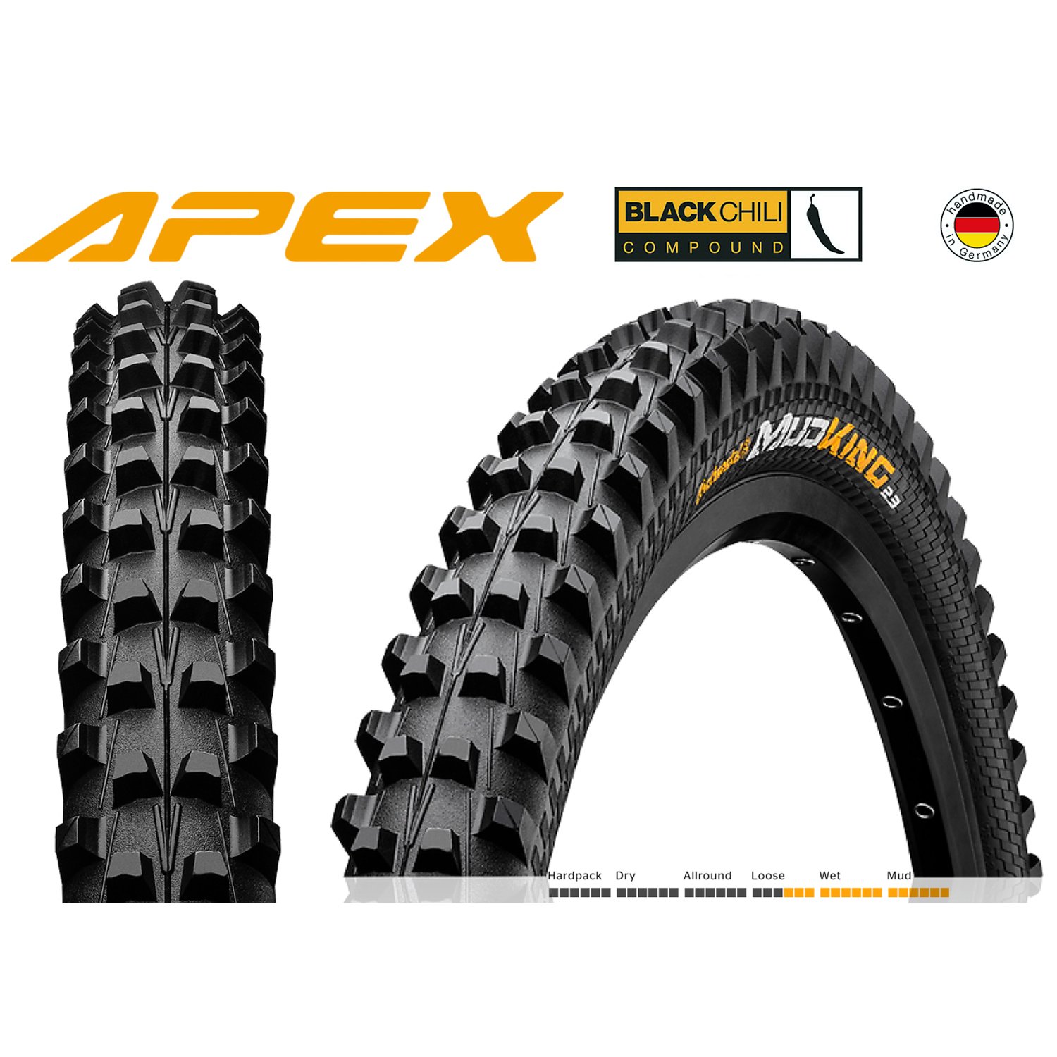 Велопокрышка Continental Mud King Apex, 29x2.3", 6/360Tpi, 1365гр, черный, 1010830000
Велопокрышка Continental Mud King Apex, 29x2.3", 6/360Tpi, 1365гр, черный, 1010830000