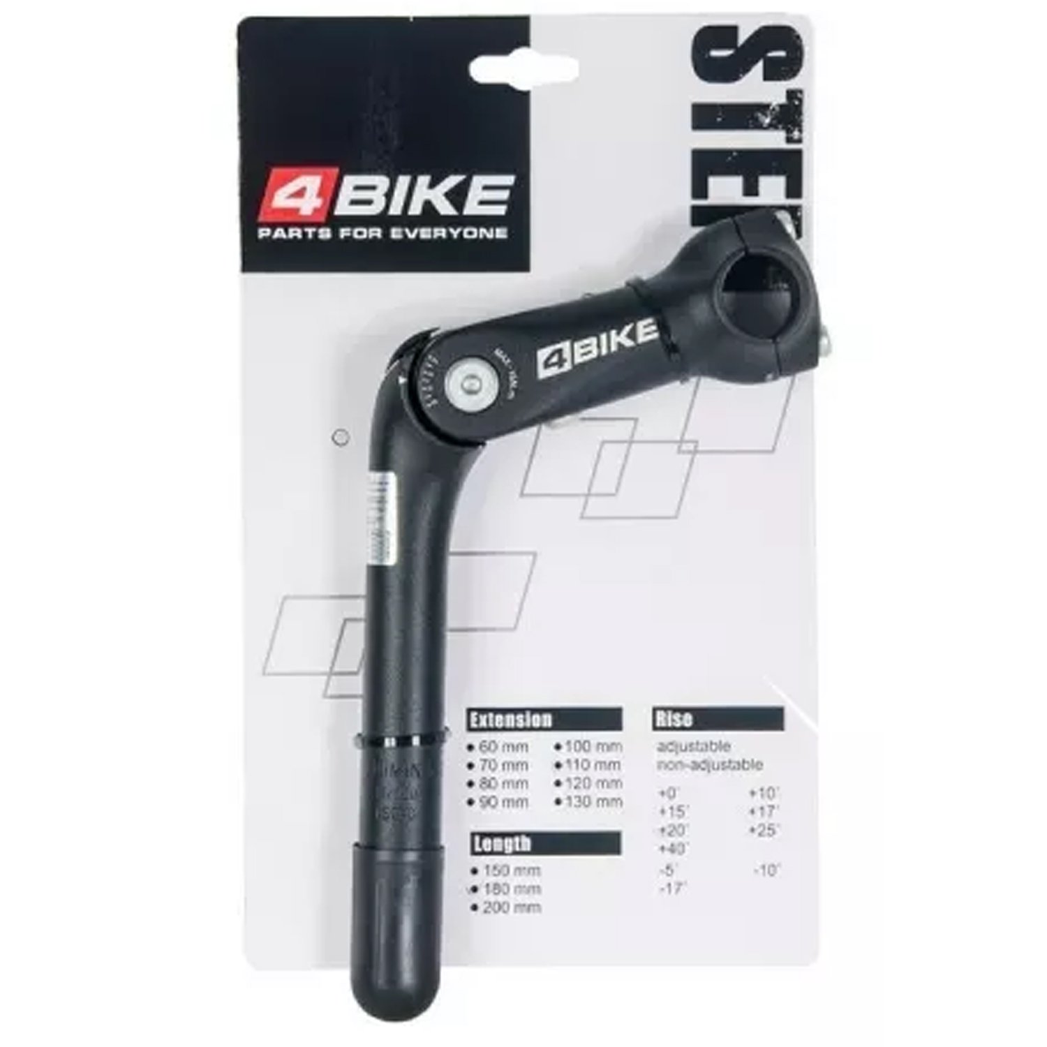 Вынос руля 4BIKE MTS-C331, алюминиевый, L:110мм*180, R:-10°+50°, QUILL DIAMTER:25.4мм, D:25.4мм, черный, ARV000401
Вынос руля 4BIKE MTS-C331, алюминиевый, L:110мм*180, R:-10°+50°, QUILL DIAMTER:25.4мм, D:25.4мм, черный, ARV000401