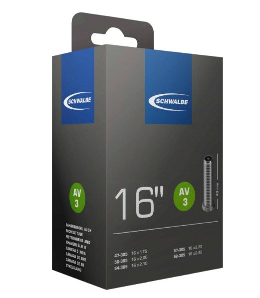 Велокамера Schwalbe AV3 ETRTO 16-1.75/2.4, 47/62-305, 115 грамм, автониппель 40 мм, 10409310
Велокамера Schwalbe AV3 ETRTO 16-1.75/2.4, 47/62-305, 115 грамм, автониппель 40 мм, 10409310