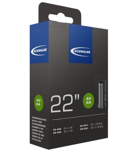 Велокамера Schwalbe AV8A ETRTO 25/28-489/501, под покрышку 22-1.00/1.10, 80 грамм, автониппель 40 мм, 10417240
Велокамера Schwalbe AV8A ETRTO 25/28-489/501, под покрышку 22-1.00/1.10, 80 грамм, автониппель 40 мм, 10417240