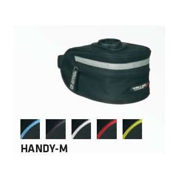Велосумка под седло KELLYS HANDY-M, 0.7л, быстросъёмное крепление, чёрная с светоотражающей полоской Велосумка под седло KELLYS HANDY-M, 0.7л, быстросъёмное крепление, чёрная с светоотражающей полоскойВелосумки<br>На что стоит брать внимание, покупая такой велоаксессуар, как сумка под седло? Во-первых, это ее размер. Важно определиться, какой набор вещей Вы будете возить с собой. Только личные вещи, или набор мини инструмента. Сумка KELLYS HANDYпредставлена в двух возможных размерах М и L. Сумка с маркировкой L раскладывающаяся. То есть в сложенном виде она имеет размер сумки М, а если раскрыть молнию снизу, объем увеличится в 2 раза. Во-вторых, важно обратить внимание на вид крепления. Быстросъемное крепление, такое как у KELLYS HANDY, облегчит снятие и установку сумки. Особенно это важно для тех, кто нередко оставляет свой байк на парковке, когда нужно быстро снять сумку и взять ее с собой. В-третьих, материал, из которого изготовлен аксессуар, должен обладать определенными качествами - быть плотным, не пропускать влагу, не линять. KELLYS HANDY безусловно соответствует этим требованиям. Судя по всему, сумка KELLYS HANDY - это Ваша находка! Место крепления: под седло. Вид крепления: быстро съемное крепление Twist Lock. Материал: водостойкий полиэстер. Объем: 0,7 л. Цвет: черный, светоотражающая полоска.<br>