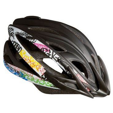 Велошлем Etto Breeze, цвет черный с рисунком граффити, S/M, 323101 Велошлем Etto Breeze, цвет черный с рисунком граффити, S/M, 323101Велошлемы<br>Шлем на голове - признак адекватного, продвинутого, серьезного спортсмена, знающего цену своему здоровью и не рискующего своей жизнью. А хороший шлем на голове Breeze от норвежской фирмы ETTO плюс ко всему - это еще и отличный внешний вид и 100% защита. Шлем изготовлен по технологии in-mold - двухкомпонентное литье, что увеличивает уровень его безопасности по-сравнению с клееными шлемами. Вентиляционные отверстия спасут от жары в жаркую погоду. Голова будет проветриваться и не вспотеет. Шлем Etto Breeze: Материал: пластик, пенополистирол. Цвет: черный. Рисунок: граффити. Размер: S/M (52-57см). Страна - производитель: Норвегия Дополнительно: съемный козырек.<br>