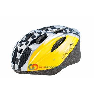 Велошлем TOUR DE FRANCE с сеточкой, 11 отверстий (58-62см) черно-бело-желтый 5-731018 Велошлем TOUR DE FRANCE с сеточкой, 11 отверстий (58-62см) черно-бело-желтый 5-731018Велошлемы<br>Велошлем TOUR DE FRANCE <br>- высокопрочный пластик, регулируемый <br>- количество отверстий: 11 <br>- с защитной сеточкой <br>- система застежки RING для легкой и надежной фиксации шлема на голове <br>- со съемным козырьком <br> <br>Цвет черно-бело-желтый <br>Размер 58-62 см <br>Артикул 5-731018<br>