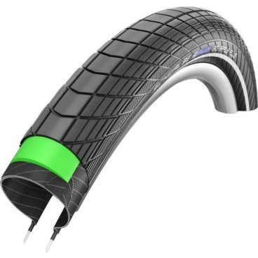 Велопокрышка Schwalbe Big Apple Plus 26x2.15 (55-559),GreenG\Endur, 11100667 Велопокрышка Schwalbe Big Apple Plus 26x2.15 (55-559),GreenG\Endur, 11100667Велопокрышки<br>Размер: 26x2.15 (55-559)<br>Профиль: HS430<br>Цвет: Black-Reflex (черный с светоотражающей боковой полосой)<br>Назначение: Город<br>Материал: Endurance/ Perfomance<br>Каркас: Проволочный<br>Защита: Green Guard<br>Вес: 1000 гр.<br>Макс нагрузка: 130 кг (на одно колесо)<br>Оценка по скорости: 3 из 6<br>Оценка по сцеплению: 5 из 6<br>Оценка по защите от проколов: 5 из 6<br>Оценка по сроку службы: 4 из 6<br>Рекомендуемое давление в шинах: 2.0-4.0 Bar<br>Шина пригодна для использования на электро велосипедах с макс. скоростью 25 км/ч.<br><br><br>Наслаждайтесь комфортом от Big Apple с 3х мм. защитным слоем Green Guard. Одна из лучших шин для городских условий езды.<br>