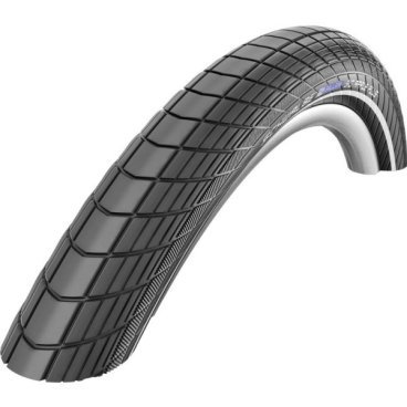 Велопокрышки Schwalbe Big Apple 26x2.0 (50-559). RaceG\Endur, 11100298 Велопокрышки Schwalbe Big Apple 26x2.0 (50-559). RaceG\Endur, 11100298Велопокрышки<br>Кевларовые покрышки для велосипеда Schwalbe Big Apple - это отличная резинка как для города и туризма, так и для BMX и Dirt. В отличие от других BMX подобных шин в Big Apple есть слой защиты от проколов Race Guard!<br>Этот слик совмещает такие характеристики, как хороший накат, постоянное устойчивое сцепление, стабильность на парковом покрытии.<br>Универсальный рисунок протектора позволяет ставить эту кевларовую шину и на переднее, и на заднее колеса!<br><br>Шина пригодна для использования на электро велосипедах с макс. скоростью 25 км/ч.<br><br>Характеристики<br><br>Назначение: Туризм, город.<br>Протектор: HS430, слик<br>TPI: 67<br>Каркас: Проволочный<br>Боковина: Lite<br>Кевларовая защита: Race Guard<br>Размер: 26x2.0 (50-559)<br>Материал/Версия: Endurance/ Perfomance<br>Давление: 2.0-4.0 Bar 35-70 PSI<br>Компаунд: Endurance <br>Вес: 675 г<br>Цвет: Black-Reflex (Черный с светоотражающей полосой)<br>Нагрузка:125кг.<br>