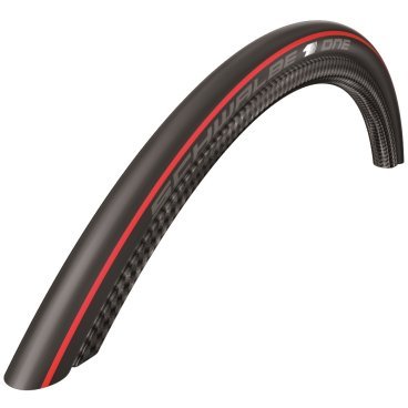 Шоссейная покрышка Schwalbe One 700x235C, черно-крассная, 11600643 Шоссейная покрышка Schwalbe One 700x235C, черно-крассная, 11600643Велопокрышки<br>Schwalbe ONE. Само название показывает, насколько эта новая шина важна для Schwalbe. Это - самая быстрая и в то же время самая надежная шина для соревнований. Ее делают в специальном цехе, построенном для производства шин самого высокого класса. ONE STAR тройной компаунд - совершенно новый и непревзойденный .Разработан на основе новейших полимеров. В результате Schwalbe удалось добиться существенного улучшения в балансе сопротивления качения, сцепления на мокрой трассе и долговечности. ONE STAR не только быстрее, у него хорошее сцепление, и он лучше сопротивляется порезам.Это делает шину более устойчивой к проколам. Сопротивление качения всего 19 Watt, для сравнения у Ultremo ZX - 24.5 Watt.<br><br>- Артикул: 11600643<br>- Размеры: 700x23C (23-622)<br>- Профиль: HS448<br>- Цвет: Black (Черный с красными полосами)<br>- Материал/Версия: OneStar/ Evolution<br>- Назначение: Шоссе<br>- Каркас: Фолдинговый (Kevlar)<br>- Боковина: Lite<br>- Защита: V-Guard<br>- Вес: 205 гр.<br>- Макс. нагрузка: 70 кг (на одно колесо)<br>- Оценка по скоростным характеристикам: 5 из 6<br>- Оценка по сцеплению: 5 из 6<br>- Оценка по защите от проколов: 4 из 6<br>- Оценка по сроку службы: 4 из 6<br>- Рекомендуемое давление в шинах: 6.0-10.0 Bar<br>