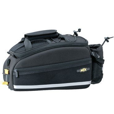 Велосумка на багажник MTX Trunk Bag EX, отсек для фляги, черный, 8л, TT9646B Велосумка на багажник MTX Trunk Bag EX, отсек для фляги, черный, 8л, TT9646BВелосумки<br>Компактная сумка с жестким каркасом и большим внутренним отсеком, разделенным на две части. Боковые карманы на молнии и отсек для фляги на торце. Аэродинамическая форма. Совместима с системой креплений Topeak MTX QuickTrack™ (с консольными багажниками MTX). Объем 8л. <br> Характеристики <br><br><br> Материал товара:Полиэстер<br> Цвет:Черный<br> Водостойкость:Да<br> КреплениеСовместима с багажниками: Topeak MTX QuickTrack™<br> Вместимость8 л (основной отсек), отсек для фляги<br> Дополнительно:Плечевой ремень<br> 3M световозвращающая полоса<br> Крепление для заднего фонаря<br> Можно докупить чехол от дождя<br> Размеры:35 x 21 x 19 см<br><br> Вес товара:870 гр.<br> Вес в упаковке: 1500 г<br>