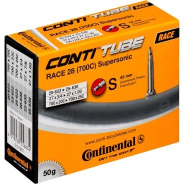 Велокамера Continental Race Supersonic, 28 (700х20-25С), велниппель 42мм (62гр), черная, 1818810000 Велокамера Continental Race Supersonic, 28 (700х20-25С), велниппель 42мм (62гр), черная, 1818810000Камеры для велосипеда<br>Прочная и надежная бутиловая камера Continental 28 от немецкой фирмы Continental. Эта именитая фирма производит покрышки и камеры практически со времен изобретения велосипеда. <br><br>Камера отлично держит давление и обладает легким весом. Она достаточно толстая для того чтобы выдержать активное ежедневное катание.<br><br>Бутил хорошо тянется, поэтому у камеры Continental такой большой диапазон ширины по сравнению с другими камерами - от 20 до 25 с. <br><br>Тип ниппеля - стандартный велосипедный, для колес 28 дюймов.<br><br><br><br> Характеристики <br><br><br>- Размер: 28(700C) 700х20-25С <br>- Ниппель: Presta (велосипедный)<br><br>- Высота ниппеля: 42 мм<br>