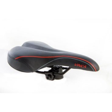Седло велосипедное Vinca Sport VP 6183, комфортное, 260*170 мм, черный, VS 6183 red lines