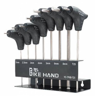 Шестигранники г-образные BIKE HAND 2/2,5/3/4/5/6/8мм/Т25со скошенным торцом на подставке,YC-TPHB-T25 Шестигранники г-образные BIKE HAND 2/2,5/3/4/5/6/8мм/Т25со скошенным торцом на подставке,YC-TPHB-T25Велоинструменты<br>Г-образные шестигранники BIKE HAND 2/2,5/3/4/5/6/8мм/Т25 со скошенным торцом на подставке.<br>комплект.<br>
