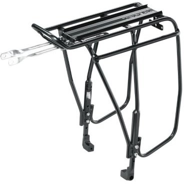 Велобагажник Uni SuperTourist DX TOPEAK, с дисковыми тормозами, черный, алюминий, TA2051-B Велобагажник Uni SuperTourist DX TOPEAK, с дисковыми тормозами, черный, алюминий, TA2051-BБагажники для велосипеда<br>Универсальный размер этого алюминиевого трубчатого заднего багажника плюс наличие регулируемых ножек позволяют ему быть совместимым с большинством колес MTB от 24 до 29, а также городскими велосипедами 700C с дисковыми тормозами. Эта жесткий трубчатый багажник предназначен для эксплуатации в тяжелых условий при поездках на дальние расстояния.<br><br>Интегрированная боковая панель обеспечивает более низкую точку крепления, предоставляя тем самым больше пространства для размещения груза на верхней части стойки. МТХ QuickTrack ™ совместим с любыми сумками TOPEAK МТХ, задними корзинами МТХ, а также большинством других сумок и корзин, представленных сегодня на рынке.<br><br>Характеристики:<br>Материал: 6061 T-6 полый алюминиевый<br>Навесное оборудование: Точки крепления на раме<br>Совместимость: Задние сумки МТХ TrunkBags / MTX<br>Максимальный Вес: 30кг / 66lb<br>Поставляется с монтажным кронштейном (26.5см)<br>Регулируемая длина<br>Твердая верхушка крыла<br>Крепление RedLite<br>Крепление для заднего фонаря<br>Боковая перекладина для сумки<br>Размер: (Д х Ш х В): 41x34x25см /16.1x13.4x9.8<br>Вес: 915 гр/2.02 lb<br>