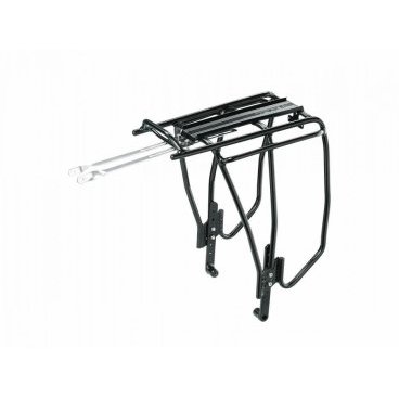 Велобагажник Uni Super Tourist FAT TOPEAK, для Фетбайков с дисковыми тормозами, черный, TA2052-B Велобагажник Uni Super Tourist FAT TOPEAK, для Фетбайков с дисковыми тормозами, черный, TA2052-BБагажники для велосипеда<br>Багажник Topeak Uni Super Tourist FAT предназначена исключительно для Fat Bikes с дисковыми тормозами. Ножки стойки могут регулироваться в соответствии с большинством 24 и 26 колес Fat Bikes. Это прочный трубчатый багажник идеально подходит для путешествий, поездок на работу или выполнения курьерских поручений в городе. Крепление MTX QuickTrack ™ совместимо с любой задней сумкой Topeak MTX TrunkBag, корзиной с креплением MTX и большинством других сумок и корзин на рынке. Не совместим с несимметричными задними треугольниками рам.<br><br>Материал 6061 T-6 полый алюминиевый<br>Совместимость с сумками MTX QuickTrack™ System<br>Максимальная нагрузка: 30 кг<br>Размеры (Д х Ш х В): 43 x 34 x 29 cm<br>Вес: 1265 г<br>