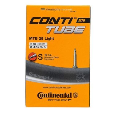 Камера для велосипеда Continental MTB 28/29(47-662/62-662), спортниппель, легкая, 182201 Камера для велосипеда Continental MTB 28/29(47-662/62-662), спортниппель, легкая, 182201Камеры для велосипеда<br>Облегченные велокамеры Continental MTB 28/29 изготовлены из высококачественного бутилового каучука бесшовным способом. Ниппель надежно присоединен к велокамере способом вулканизации который минимизирует пропускания воздуха. Стенки велокамеры имеют равномерную толщину что снижает вес камеры и обеспечивает ее надежность. Облегченная велокамера Continental MTB 28/29 имеет универсальный размер который совместим с большим количеством 29 ти дюймовых шин найнеров, а также с широкими 28 ми дюймовыми шинами городских велосипедов.<br><br>Характеристики :<br>28/29 (47-662/62-662)<br>Облегченная (160 г)<br>Ниппель Presta 60 мм<br>