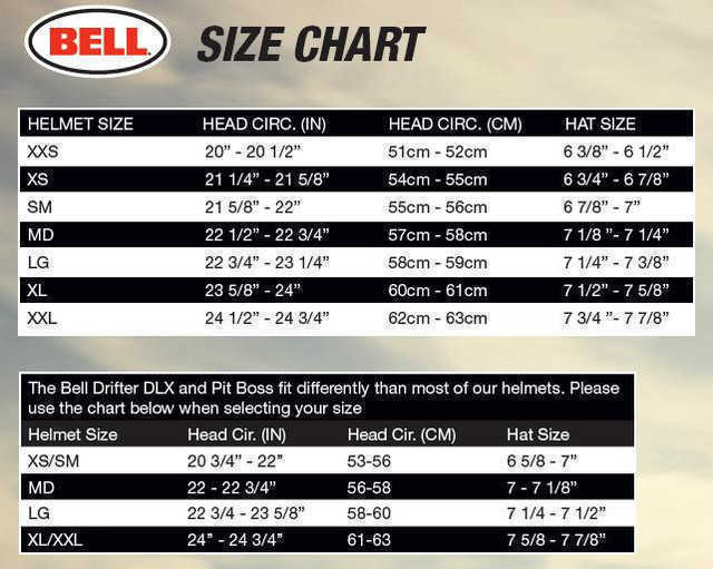 Таблица размеров бренда Bell