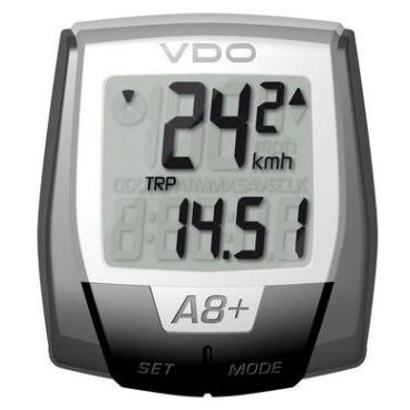 Велокомпьютер VDO A8+, 8 функций, беспроводной, серый, 4-0201