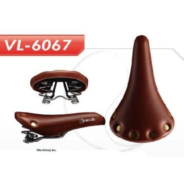 Седло велосипедное VELO VL-6067, "ретро", искусственная кожа, 281х165мм, коричневое, 6-146067