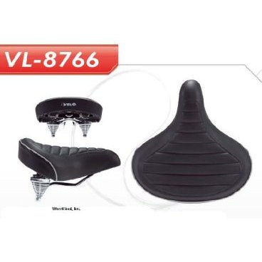 Седло велосипедное VELO VL-8766, комфорт, широкое, пружинно-эластомерное, 264х262мм, черное, 6-148766
