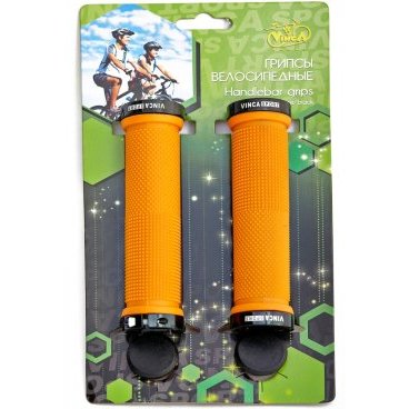 Грипсы велосипедные Vinca оранжевые, 129мм, зажим чёрный,  H-G 119 orange/black