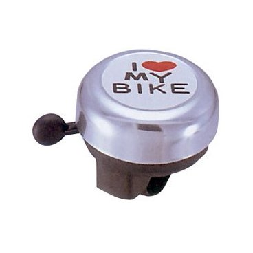 Фото Звонок велосипедный TBS, диаметр 55мм, алюминий/пластик, "I love my bike", серебристый ,JH-800AL-CP