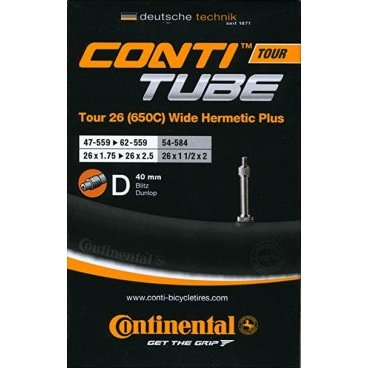 Камера велосипедная Continental Tour 26" Hermetic Plus Wide, 47-559 / 62-559, D40, данлоп, 0181581