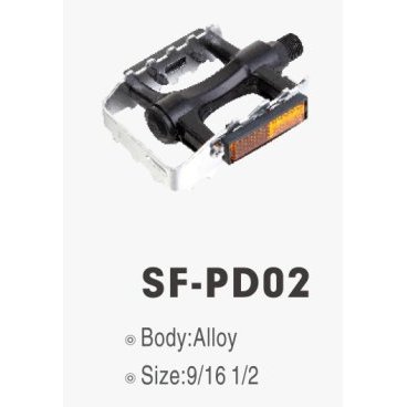 Педали SHUNFENG SF-PD02, MTB, 94х72 мм, 9/16, алюминиевые, черно-серебристые, SF-PD02