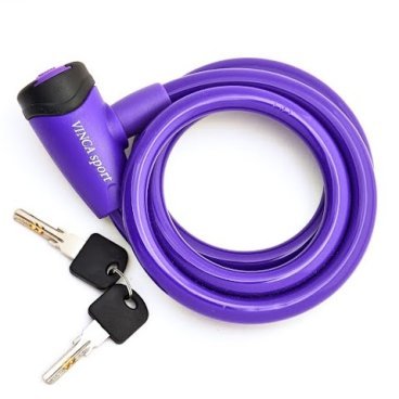Фото Велосипедный замок Vinca Sport, тросовый, на ключ, с защитой от влаги, 10 х 1200мм, фиолетовый, VS 565 violet