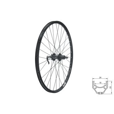 Колесо велосипедное заднее KELLY'S KLS DRAFT DSC, 26", двойной обод 32Н, 8-10 скоростей, с эксцентриком, черное
