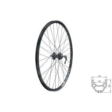 Колесо велосипедное переднее KELLY'S KLS DRAFT DSC, 26", двойной обод 32Н, с эксцентриком, черное