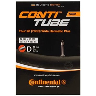 Камера велосипедная Continental Tour 28" Hermetic Plus Wide, 47-622 / 62-622,  D40, Presta (вело), 0182151