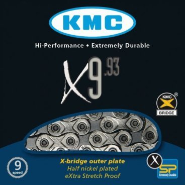 Цепь KMC X9-93, 9 скоростей, 116L, серебристо-серый, BXX99316