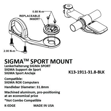 Вставка для велокомпьютера K-EDGE Plastic Insert Kit for K-EDGE Sigma Mounts, пластик, K13-1904